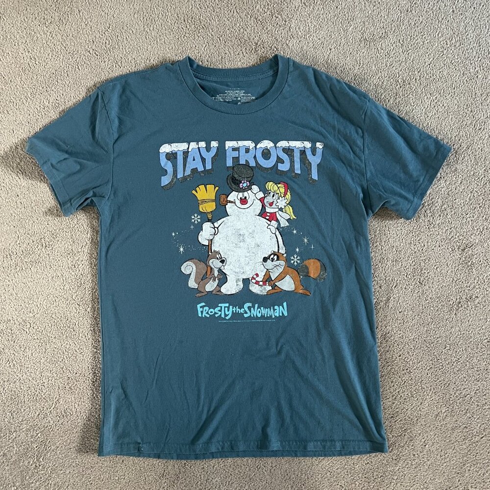 Frosty the Snowman,‎ "Let's Get Frosty" Blue Cotton T-Shirt Size Large